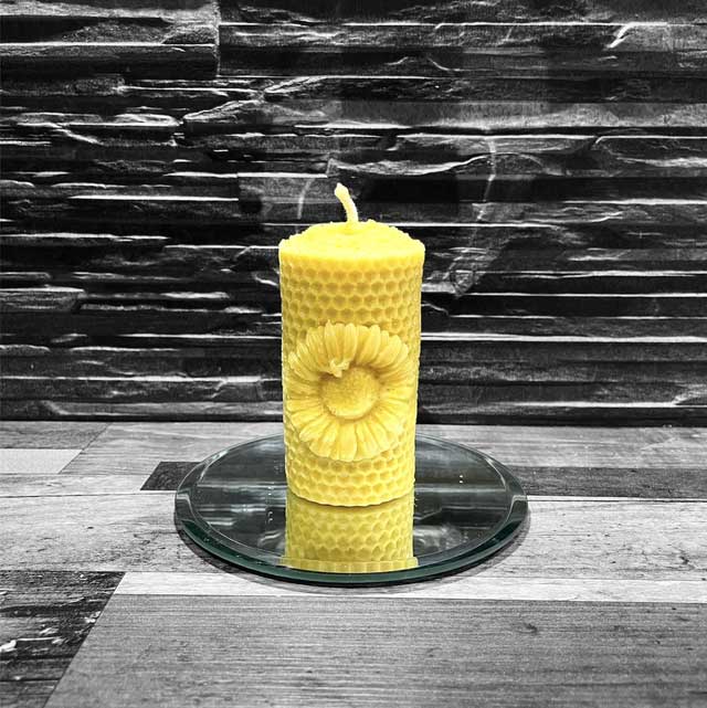 100% Beeswax Sunflower Pillar Candle